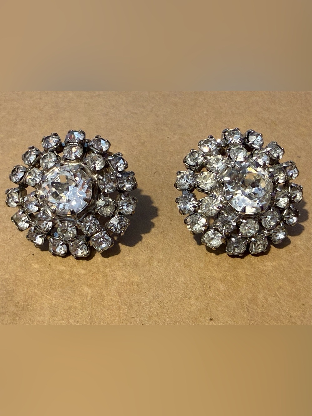 Vintage Weiss Large Sparkling Clear Crystal Cluster Stud Earrings